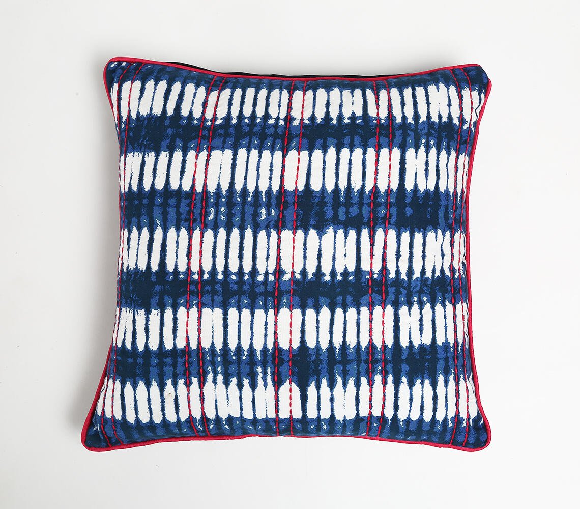 Blue Ikat & Kantha Cushion Cover, 18 x 18 inches