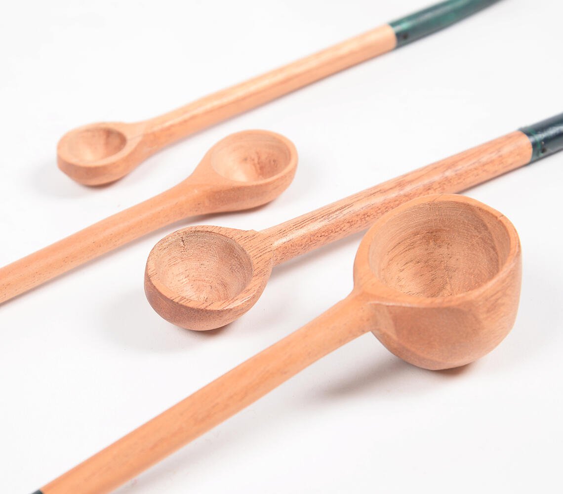 Hand Carved Neem Wood Green Measuring Spoons (set of 4)