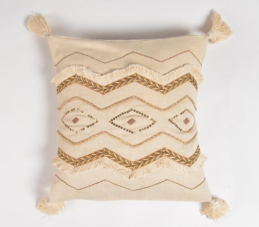 Earthy Embellished Cushion cover, 16 x 16 inches