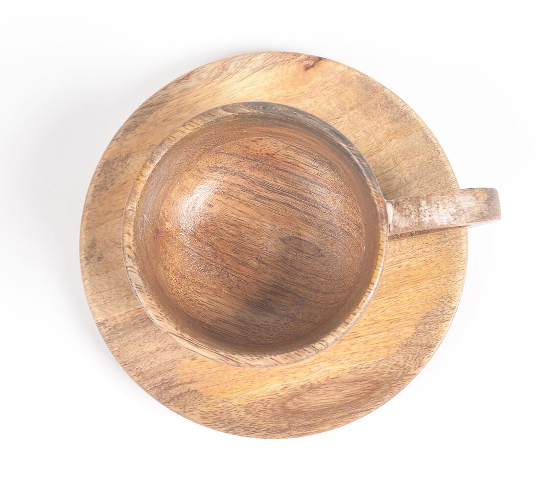 Turned Mango Wood Classic Cup & Saucer Set