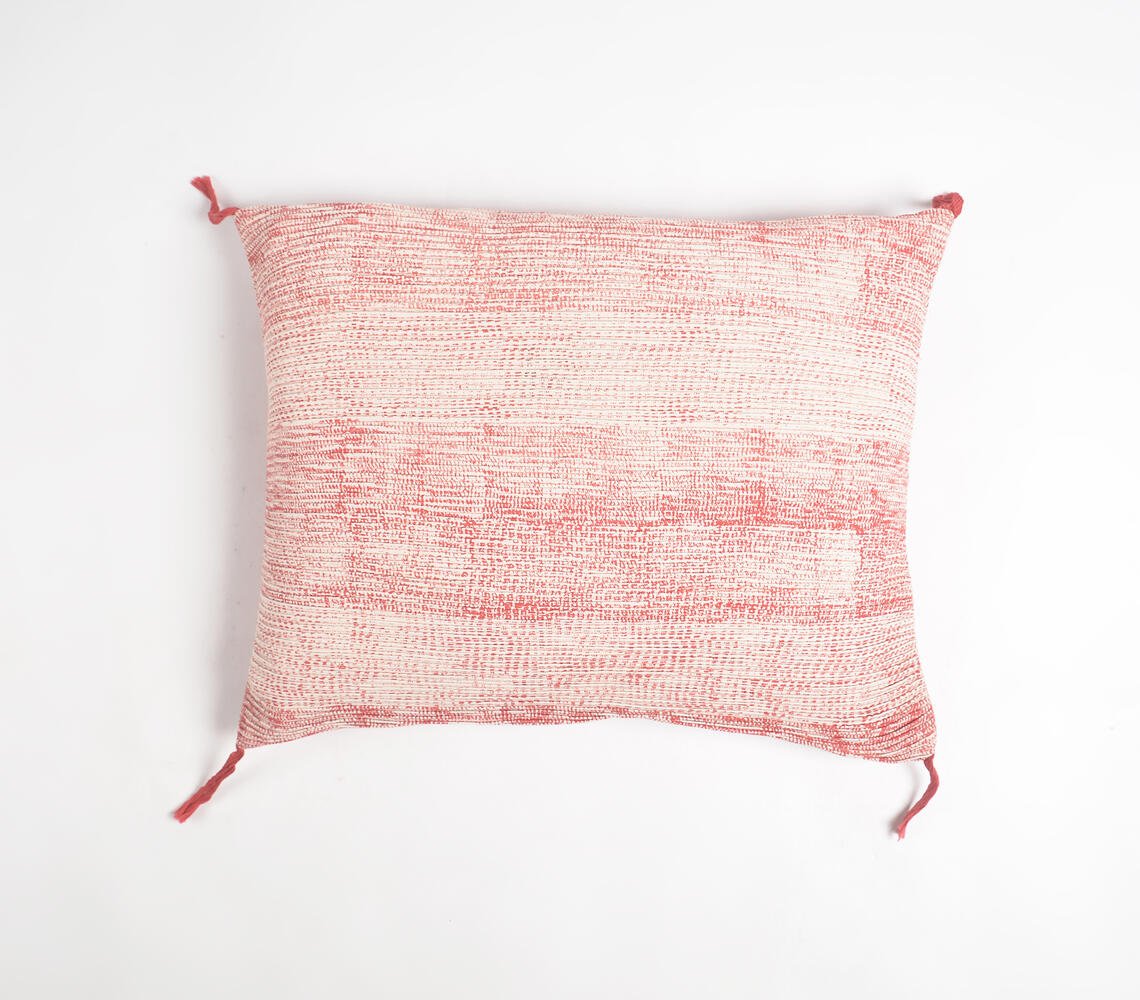 Tasseled Red Lines Cotton lumbar cushion Cover, 16 x 20 inches