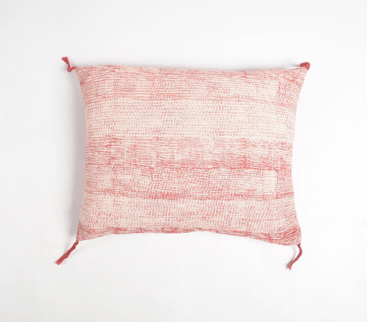 Tasseled Red Lines Cotton lumbar cushion Cover, 16 x 20 inches