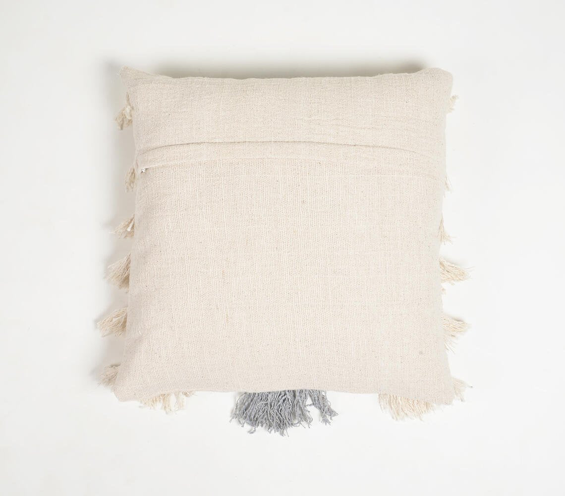 Fringed Neutral Handloom Cotton Cushion Cover