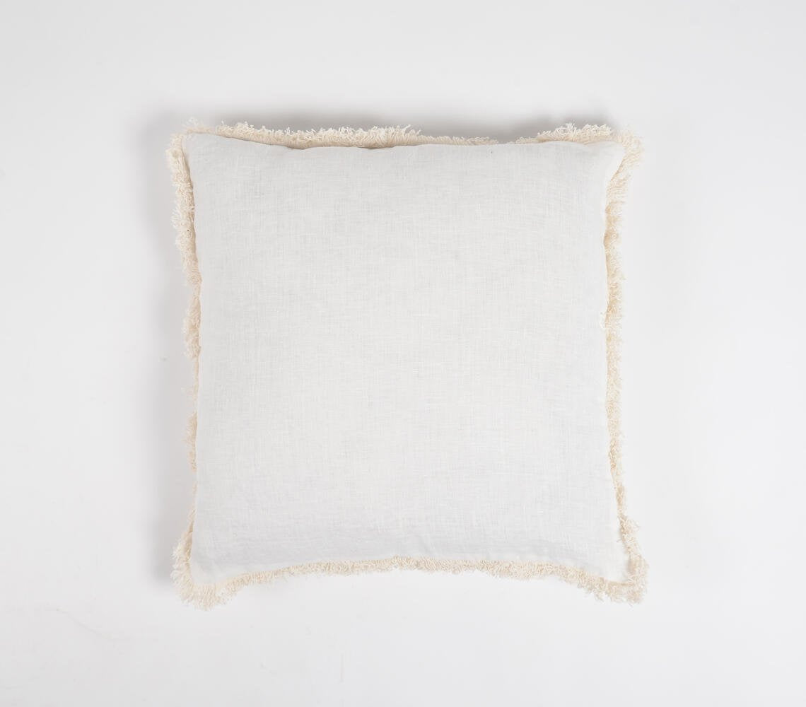 Solid White Cushion Cover with Frayed Border, 18 x 18 inches