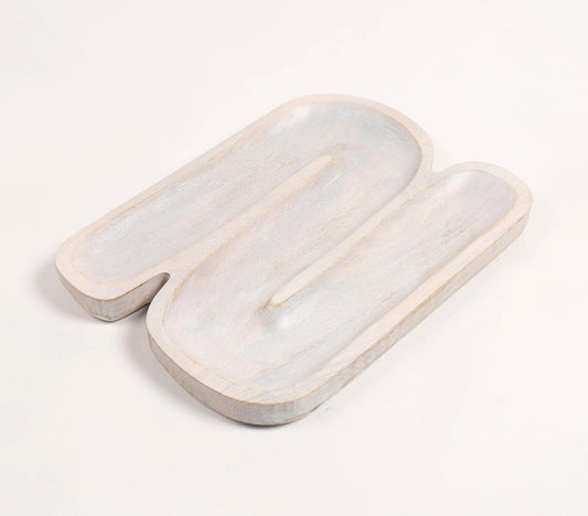 Hand Carved N-Shaped Wooden Serving Platter