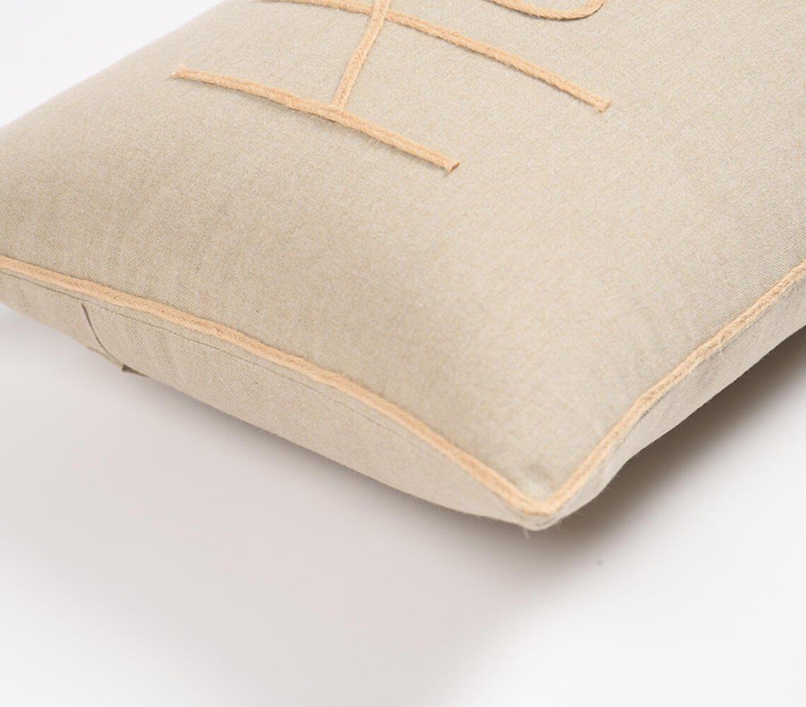 Embroidered Light Brown Cotton Lumbar Cushion cover, 20 x 14 inches