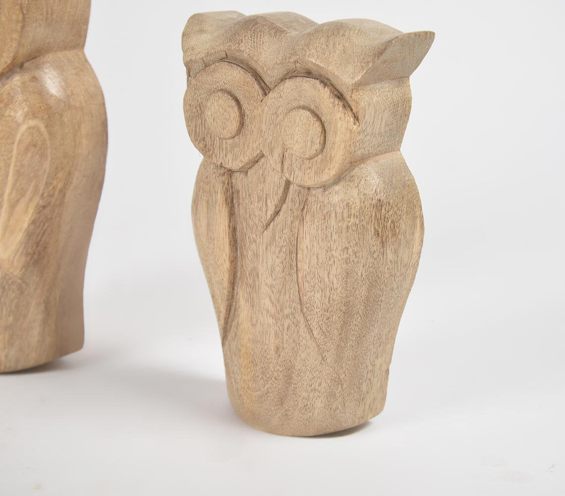 Raw Hand Carved Wooden Owl Figurines (Set of 2)