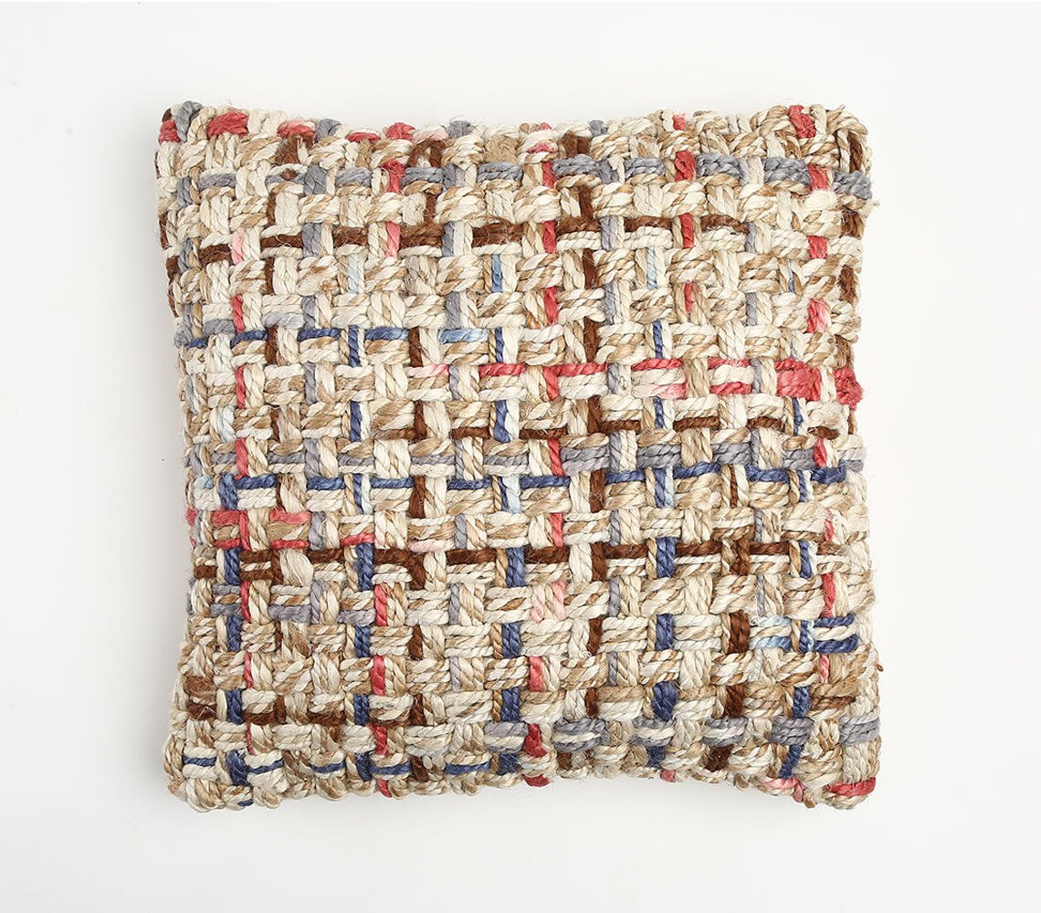 Stylized Plain Weave Cotton & Jute Cushion Cover