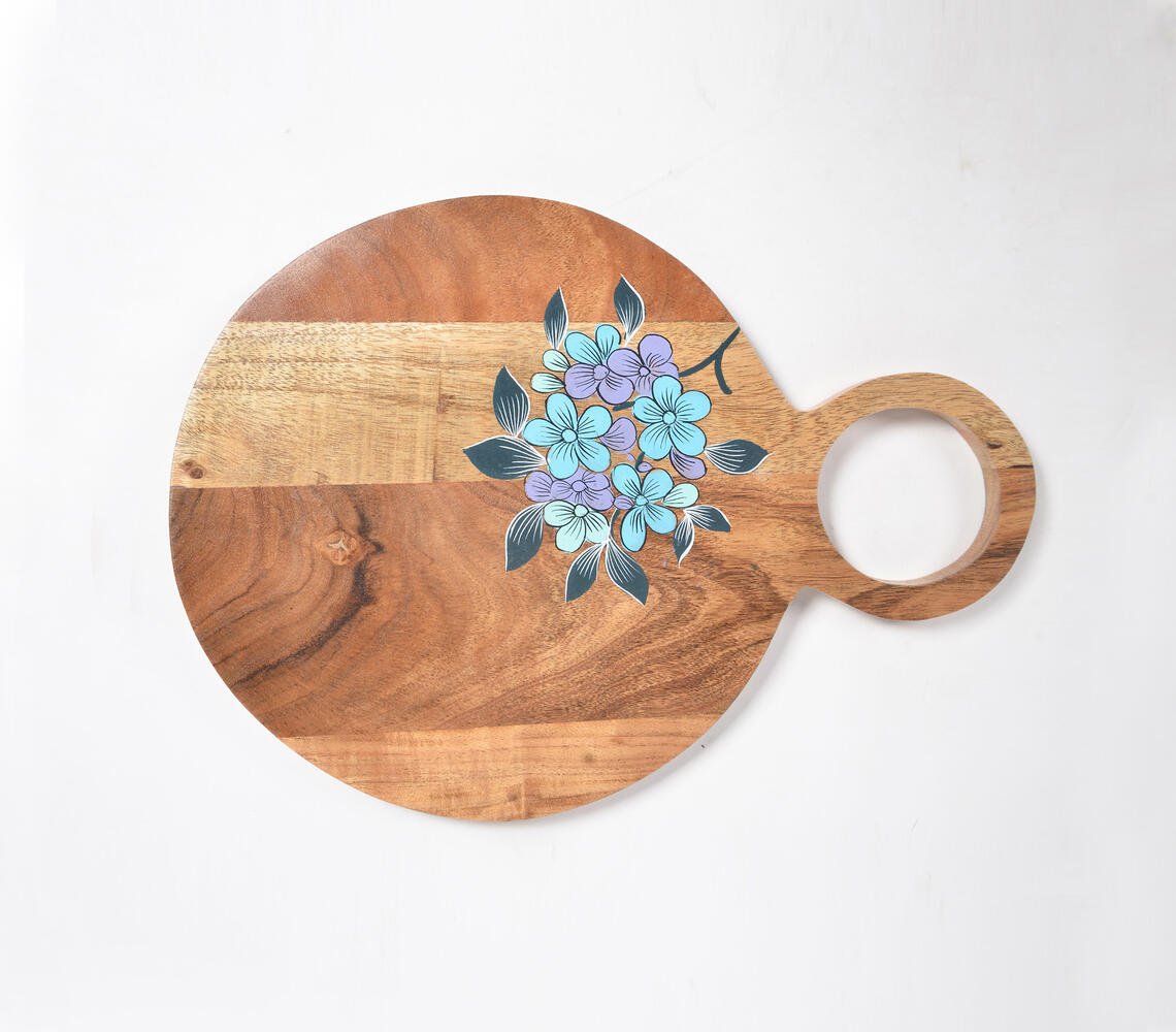 Acacia Wood Cutting Board with Hand painted Violets