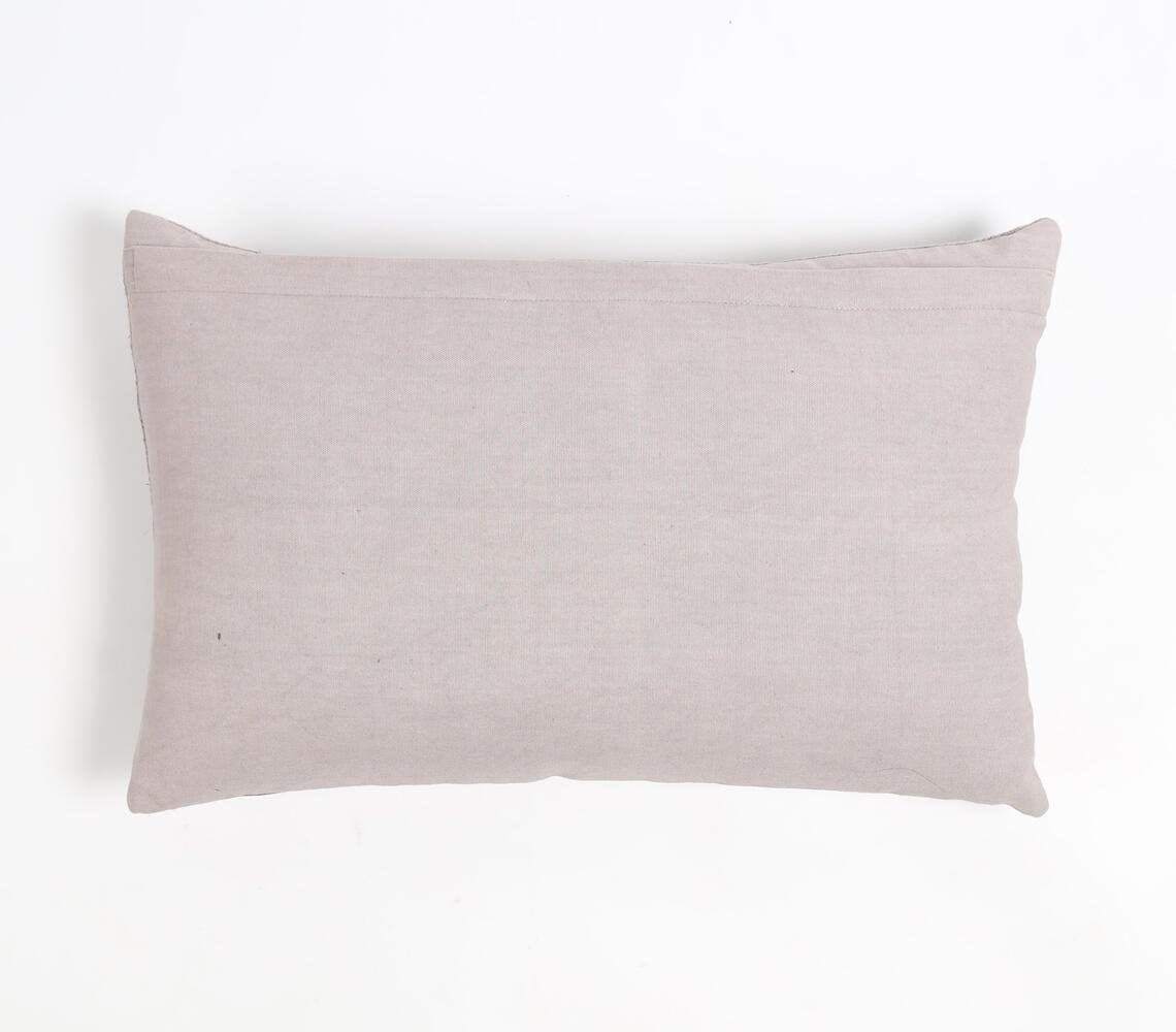 Hand Stitched Cotton & Leather Colorblock Lumbar Cushion Cover, 20 x 14 inches