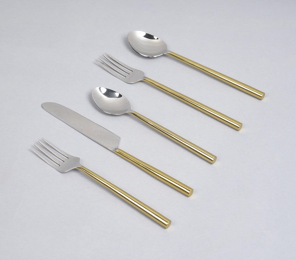 Silver & Gold-Toned Stainless Steel Cutlery Set (Set of 5)