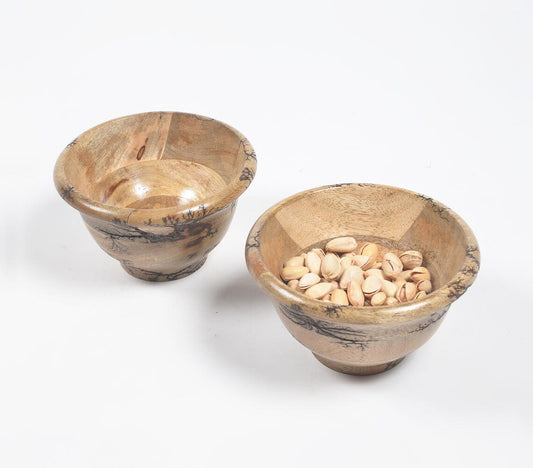 Turned Mango Wood Glossy Serving Bowls (Set of 2)