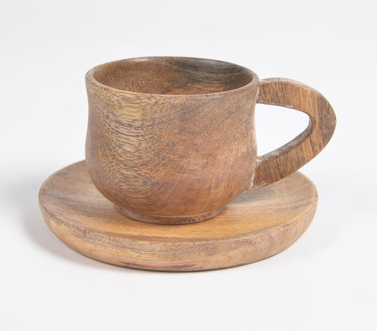 Turned Mango Wood Classic Cup & Saucer Set