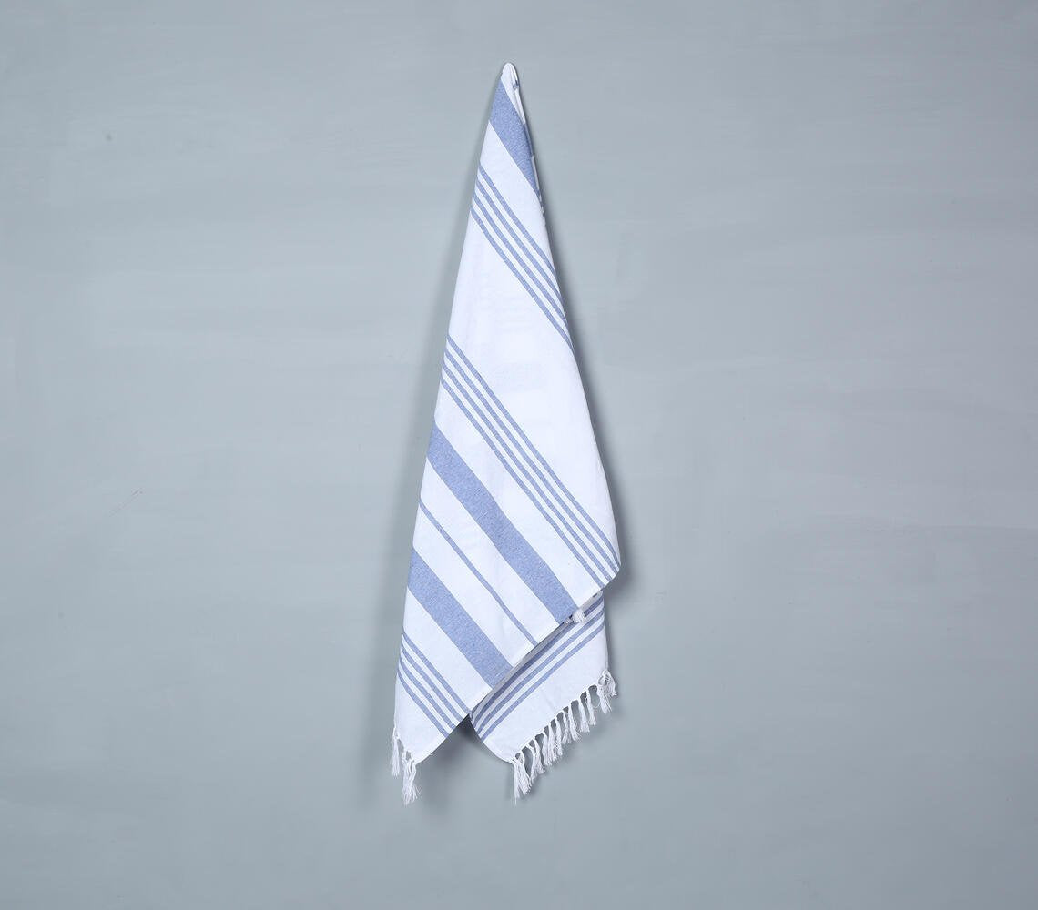 Handwoven Striped Blue Cotton Bath Towel