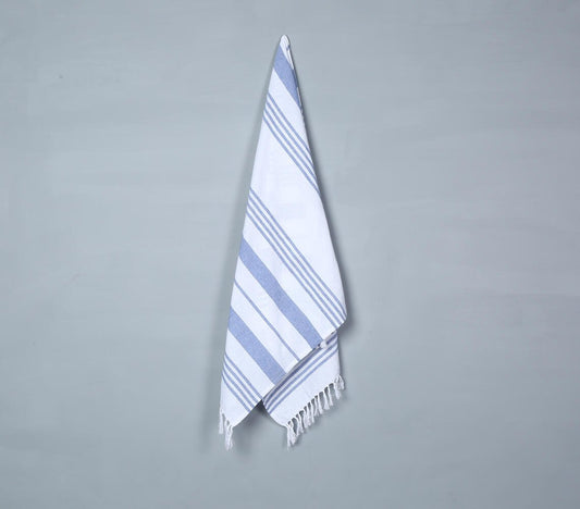 Handwoven Striped Blue Cotton Bath Towel