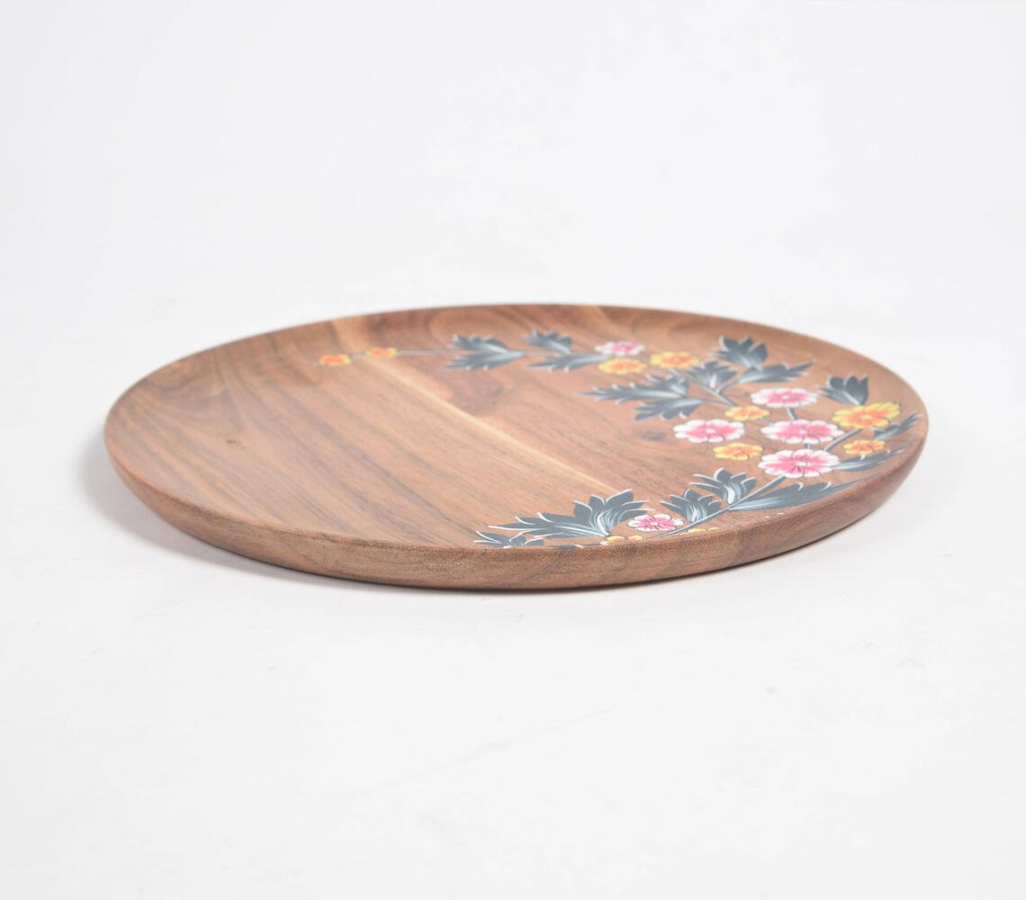 Floral Hand Printed Acacia Wood Serving Plate