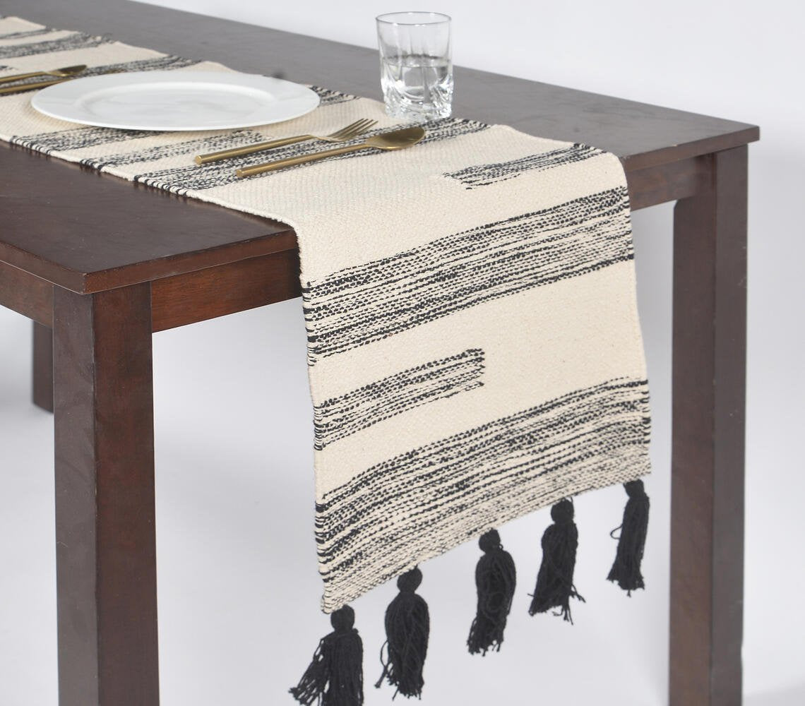 Handwoven Black Lines Monochrome Table Runner