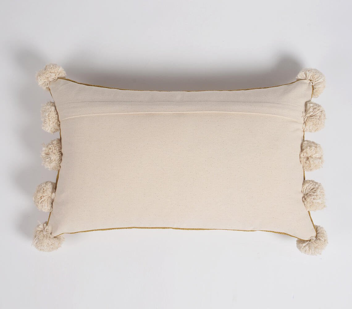 Golden Chenille Pom-Pom Bordered Lumbar Cushion Cover