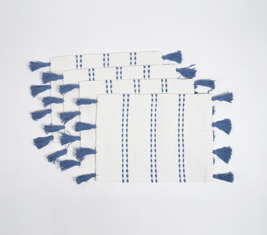 Katoenen placemats met blauwe stippellijnen (set van 4)