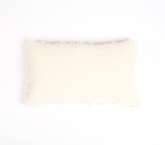 Cotton Lumbar Cushion Cover with Frayed Edges, 20 x 12 inches