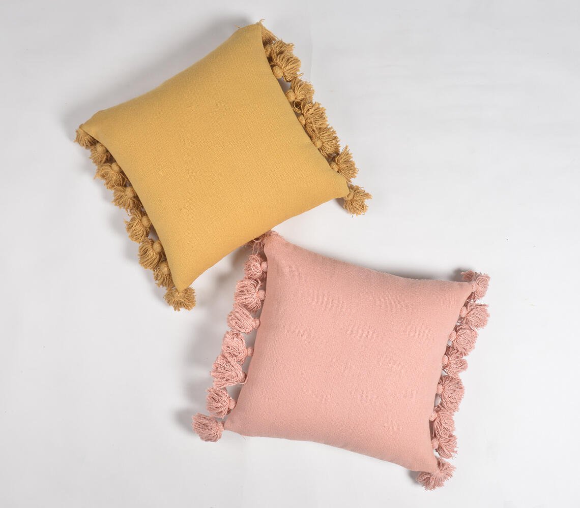 Solid Mustard Tasseled Cushion cover, 17.2 x inches