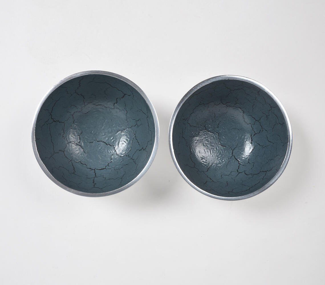 Textured Aluminium Round Blue Serving Bowl (Set of 2)