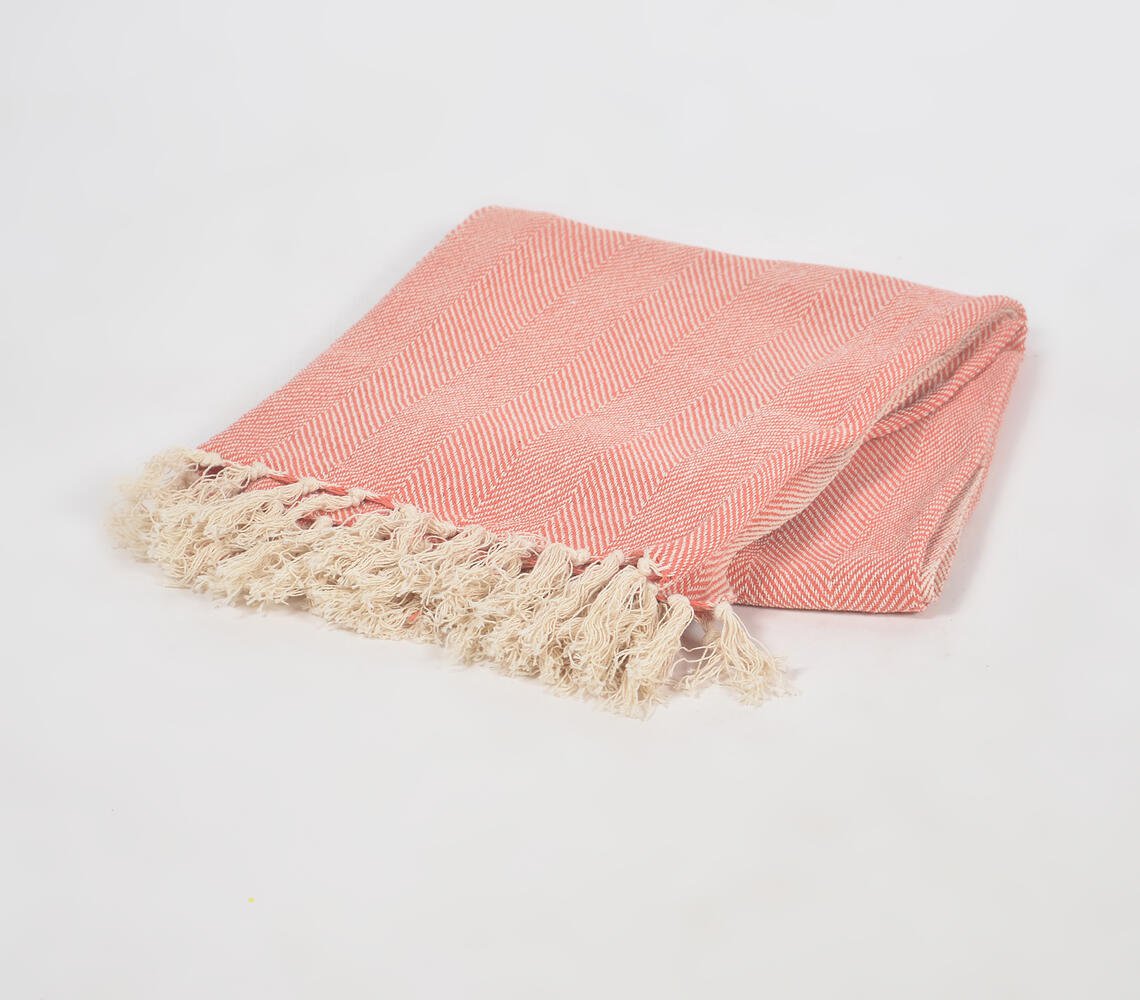 Handwoven Pastel Chevron Coral Tasseled Throw