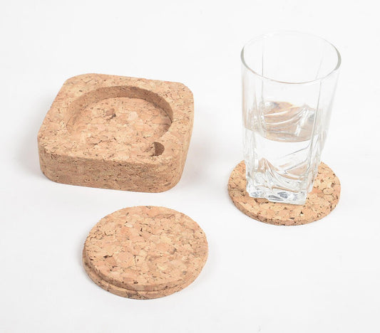 Eco-friendly Classic Round Cork Coasters with Rectangular Box (Set of 4)