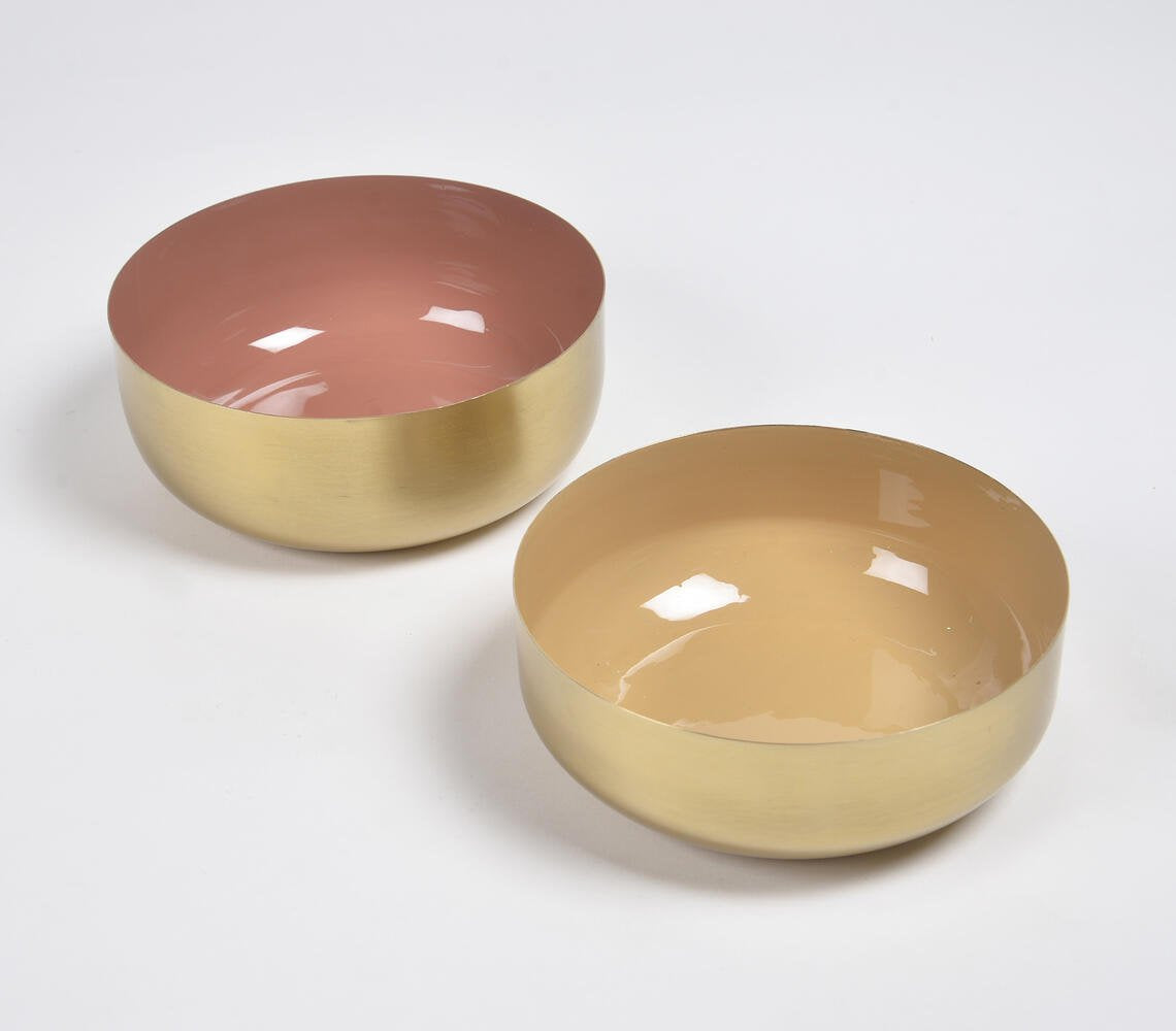 Enamelled Iron Dusty Rose & Beige Serving Bowls (set of 2)