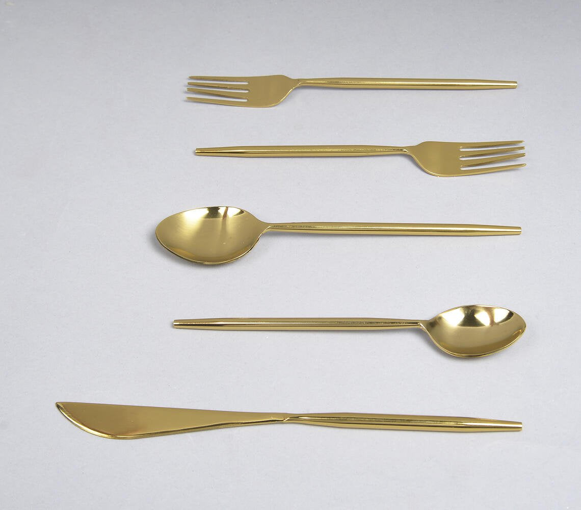 Silver & Gold-Toned Stainless Steel Cutlery Set (Set of 5)