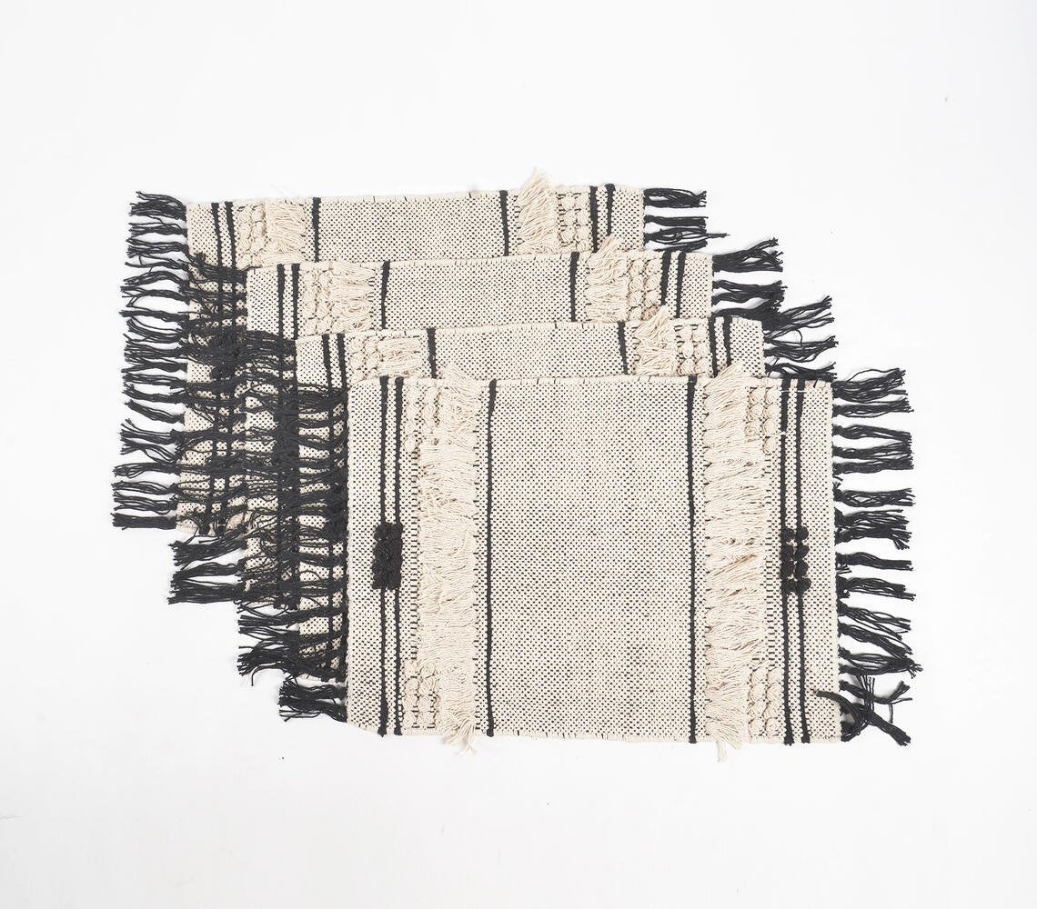 Handwoven Cotton Neutral Tasseled Placemats (Set of 4)