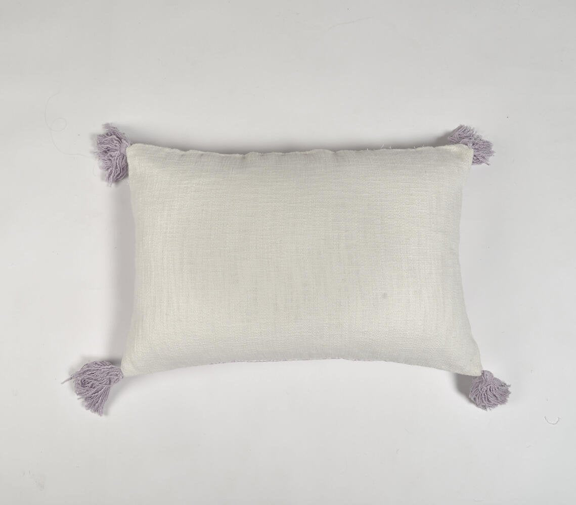 Pastel Lilac Lumbar Cushion Cover With Tassels, 24 x 16 inches