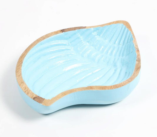 Hand Carved Wooden Blue Shell-Shaped Serving Platter