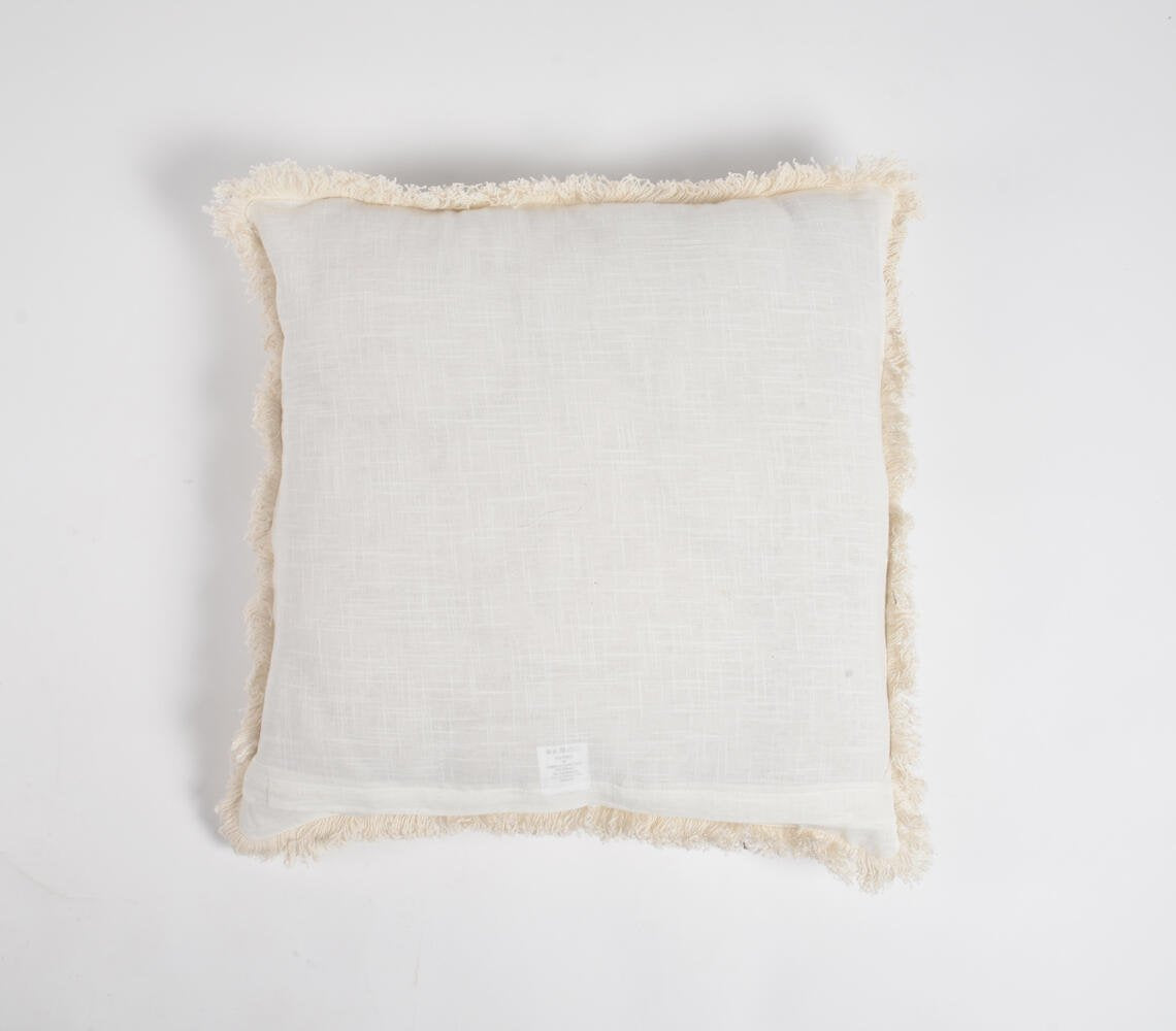 Solid White Cushion Cover with Frayed Border, 18 x 18 inches