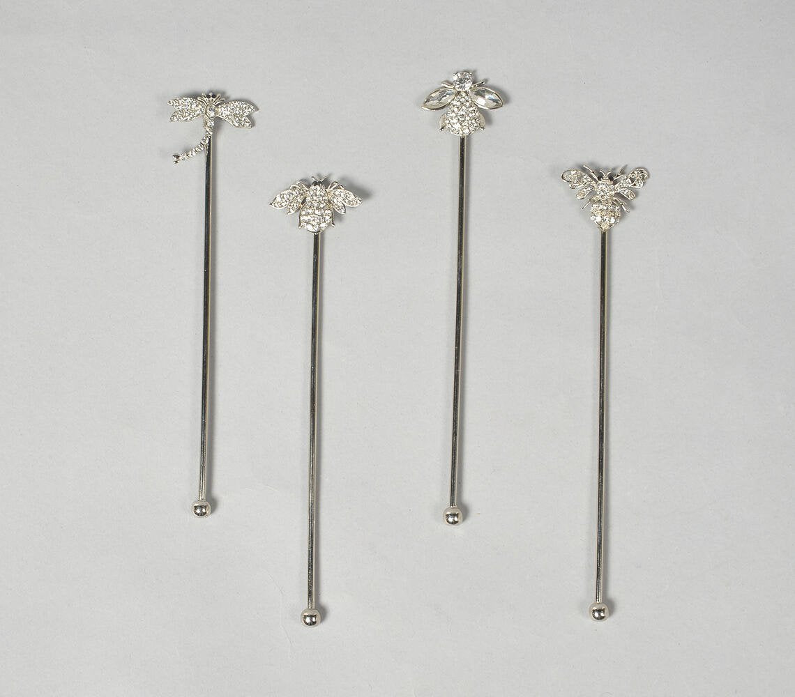 Rhinestone-Encrusted Stainless Steel Stirrers (Set of 4)