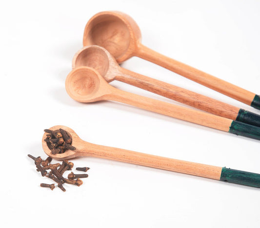 Hand Carved Neem Wood Green Measuring Spoons (set of 4)