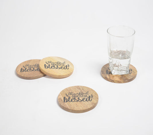 Thankful Grateful Blessed Mango Wood Coasters (set of 4)