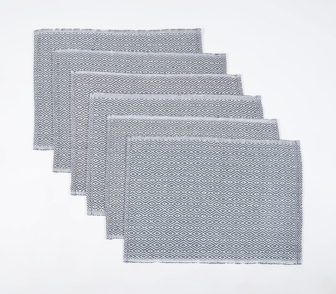 Monochroom katoenen placemats met diamantmotief (set van 6)