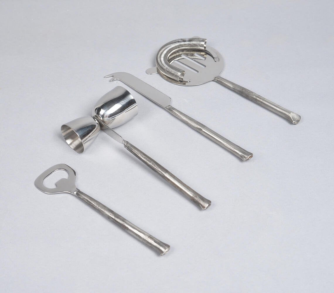 Silver-Toned Stainless Steel Bar Tools (Set of 4)