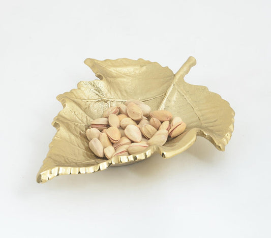 Gold Toned Autumn Leaf Aluminium Dish