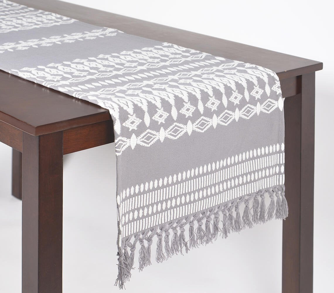 Hand Embroidered Cotton Tasseled Table Runner