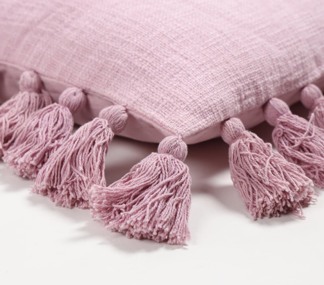 Tasseled Solid Pastel Mauve Cushion Cover