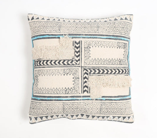 Block Printed Cotton Geometric Cushion Cover, 18 x 18 inches