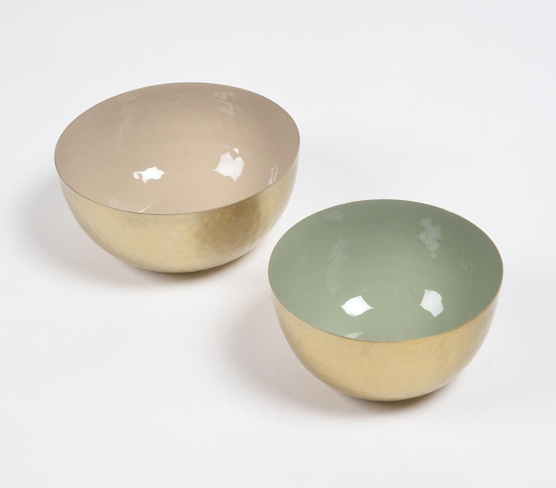 Enamelled Iron Sage & Cream Serving Bowls (set of 2)