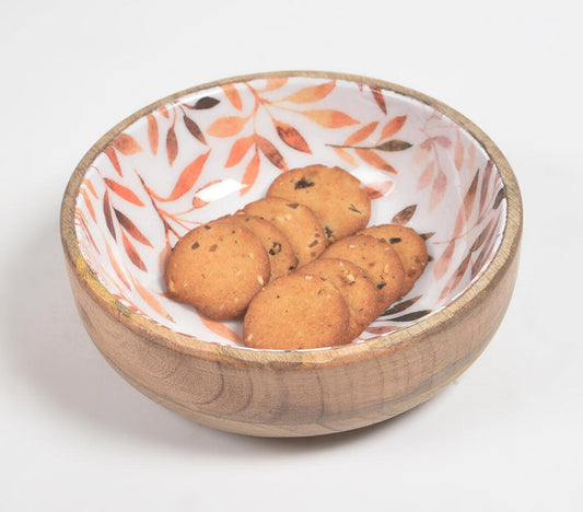 Enamelled Autumn Leaves Wooden Serving Bowl